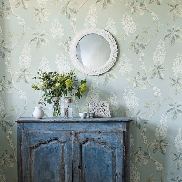 Chestnut Tree Coral/Bayleaf Wallpaper by Sanderson