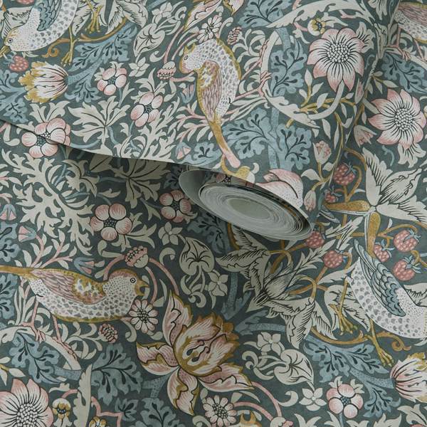Strawberry Thief Slate/Blush Wallpaper by Clarke & Clarke