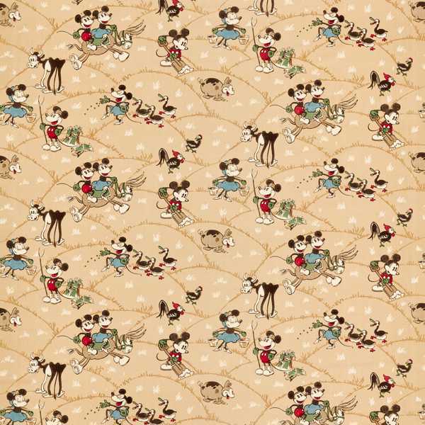 Mickey At the Farm Butterscotch Fabric by Sanderson